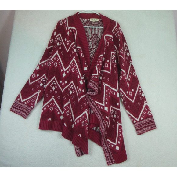 Pink Rose Ladies 1X Red Open Front Waterfall‎ Sweater Cardigan... - Picture 1 of 14